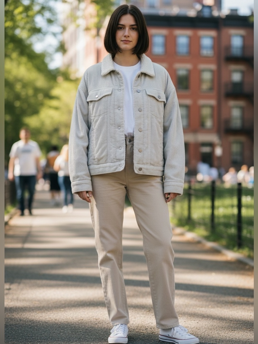 Anthropology BDG Cream Corduroy Sherpa Cropped Trucker Jacket